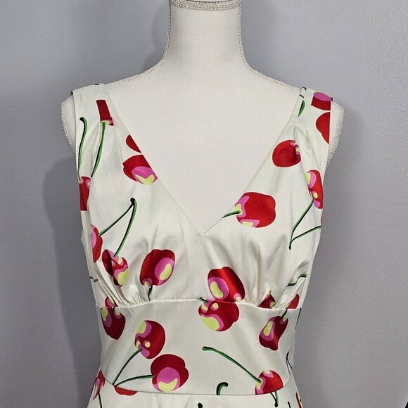 Tatyana Cherry V Neck Sleeveless Retro Midi Swing Dress - Picture 4 of 14